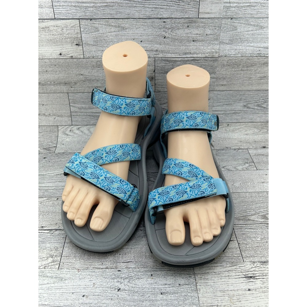 LL Bean Women Sz 7M Sport Sandals Blue Geometric Strappy Adjustable 0DVBB04 Grey